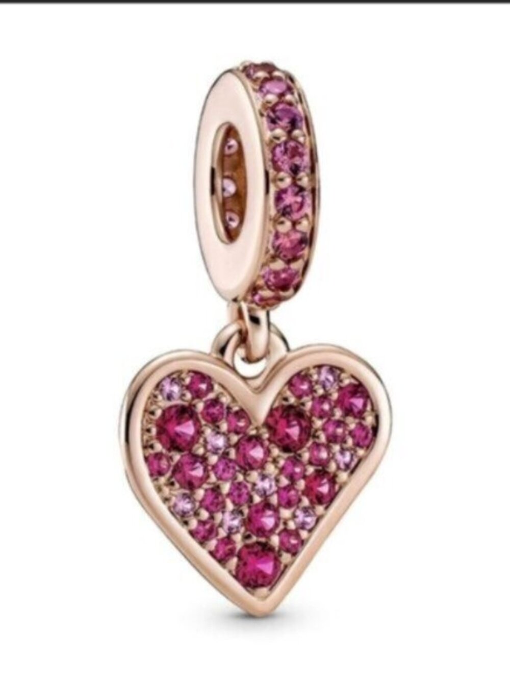 Pandora Rose Gold Heart Dangle Charm with Pink Stones